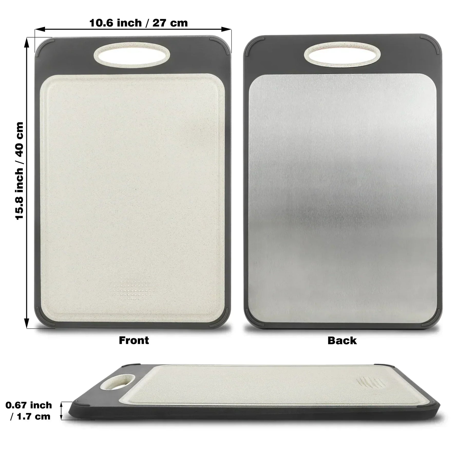 Practical stainless steel cutting board with secure grip
