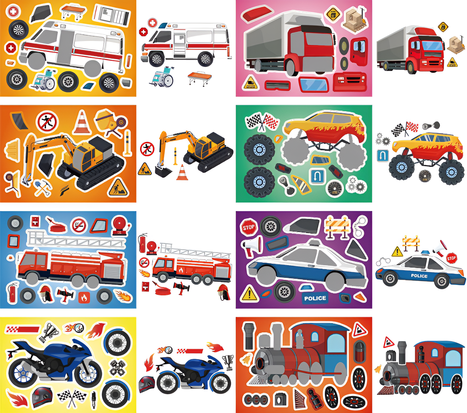 Fantasievolle Fahrzeug-Puzzle-Sticker (16 Bögen!)