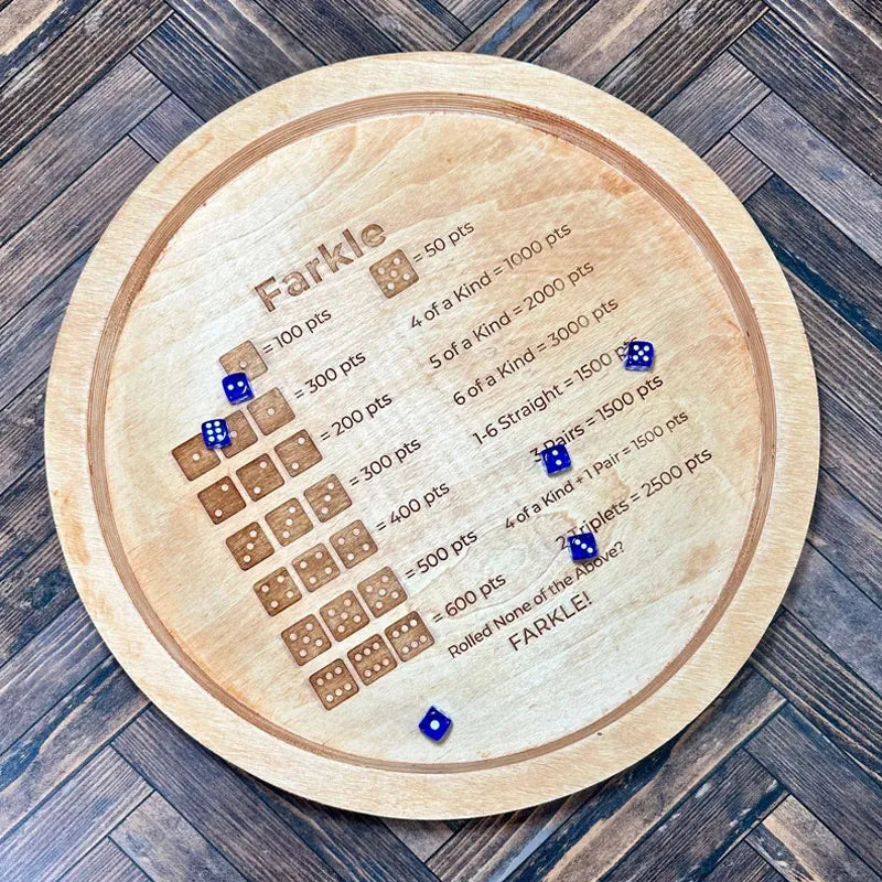 Würfelmeister - Holz Farkle Würfeltablett mit Punktetabelle für Familienspaß