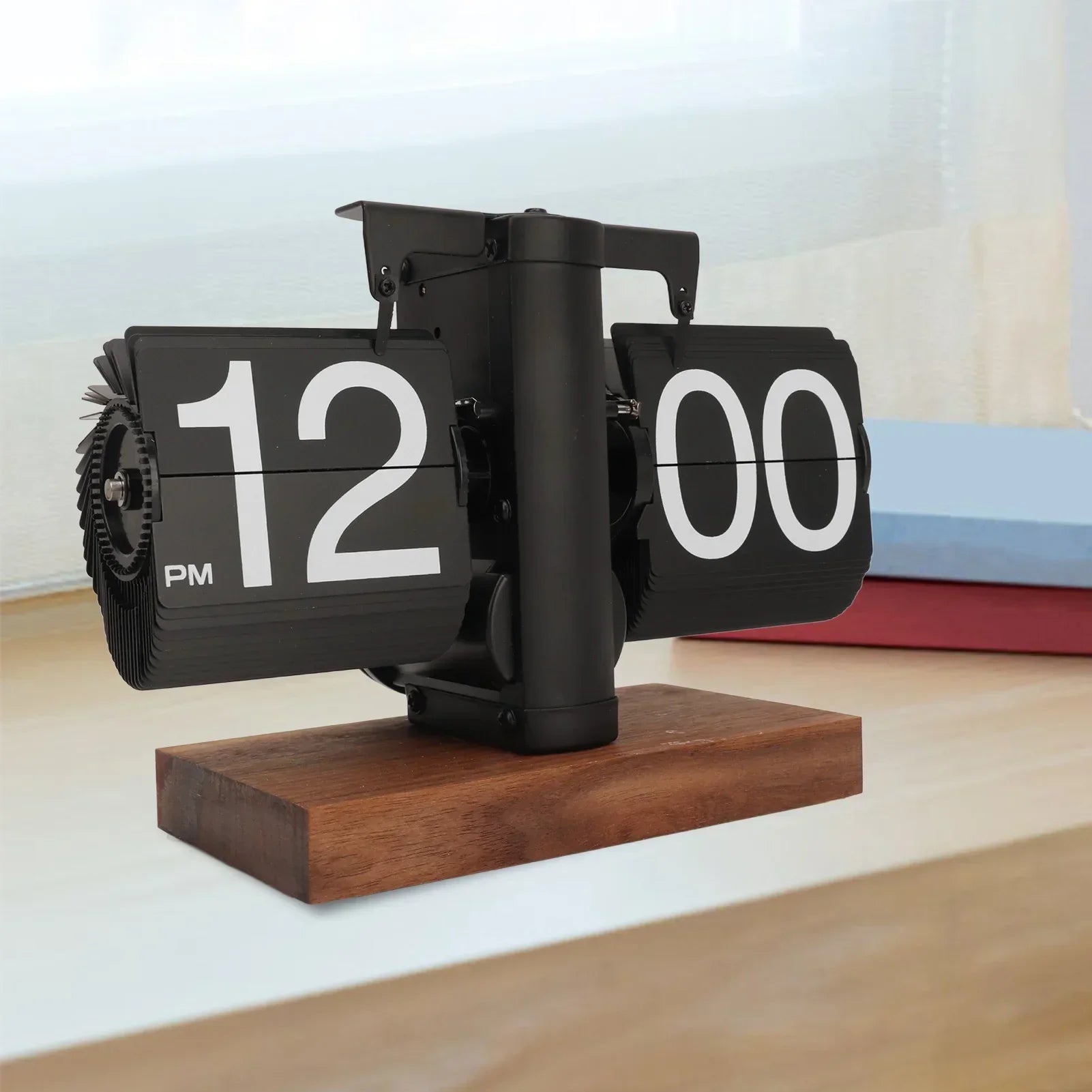 Retro Wall Clock with Wooden Base – Stylish Desk Clock for Home and Office