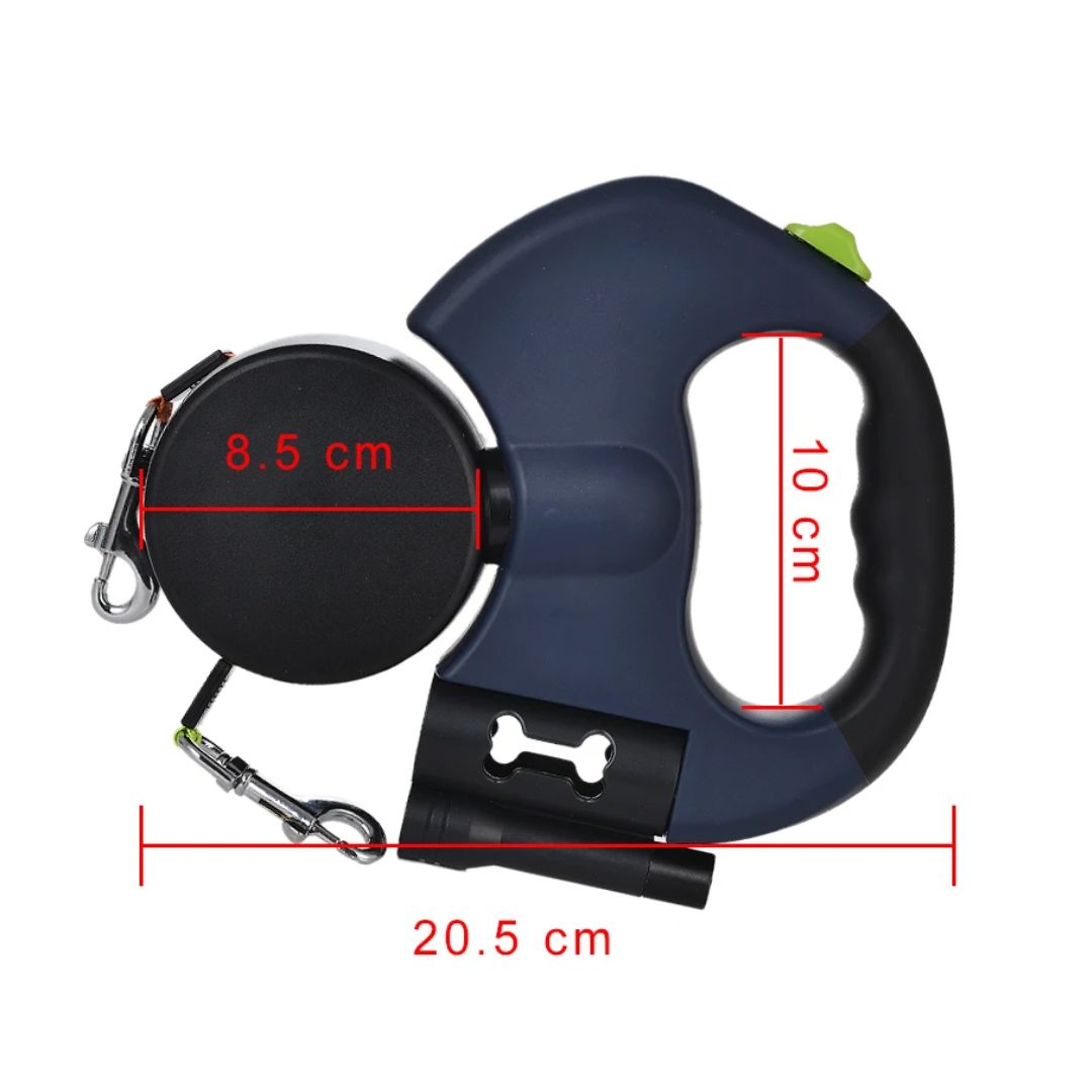 Doppelte Rückziehbare Hundeleine | Mit Taschenlampe und Halter für Hundekotbeutel