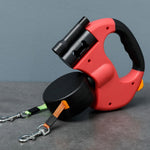 Doppelte Rückziehbare Hundeleine | Mit Taschenlampe und Halter für Hundekotbeutel