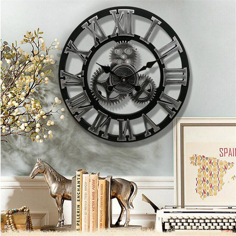 Vintage Wall Clock with Gears – Stylish Design for Your Home