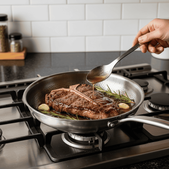 Stainless Steel Pan | Perfect Searing Without Coating | Even Heat Distribution