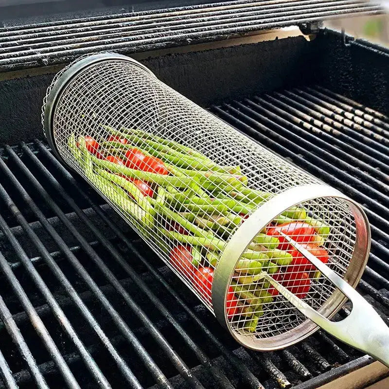 Stainless Steel Grill Basket | Rolling Basket for Even Grilling
