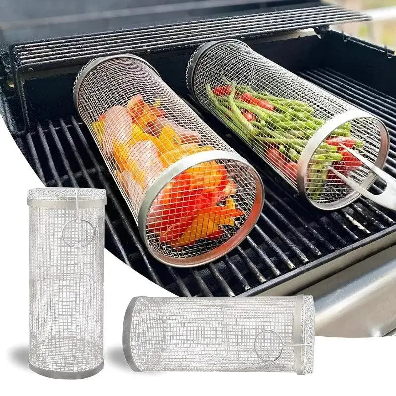 Stainless Steel Grill Basket | Rolling Basket for Even Grilling