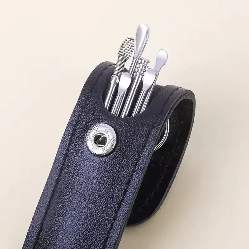 Practical ear cleaning set with 6 stainless steel tools and case