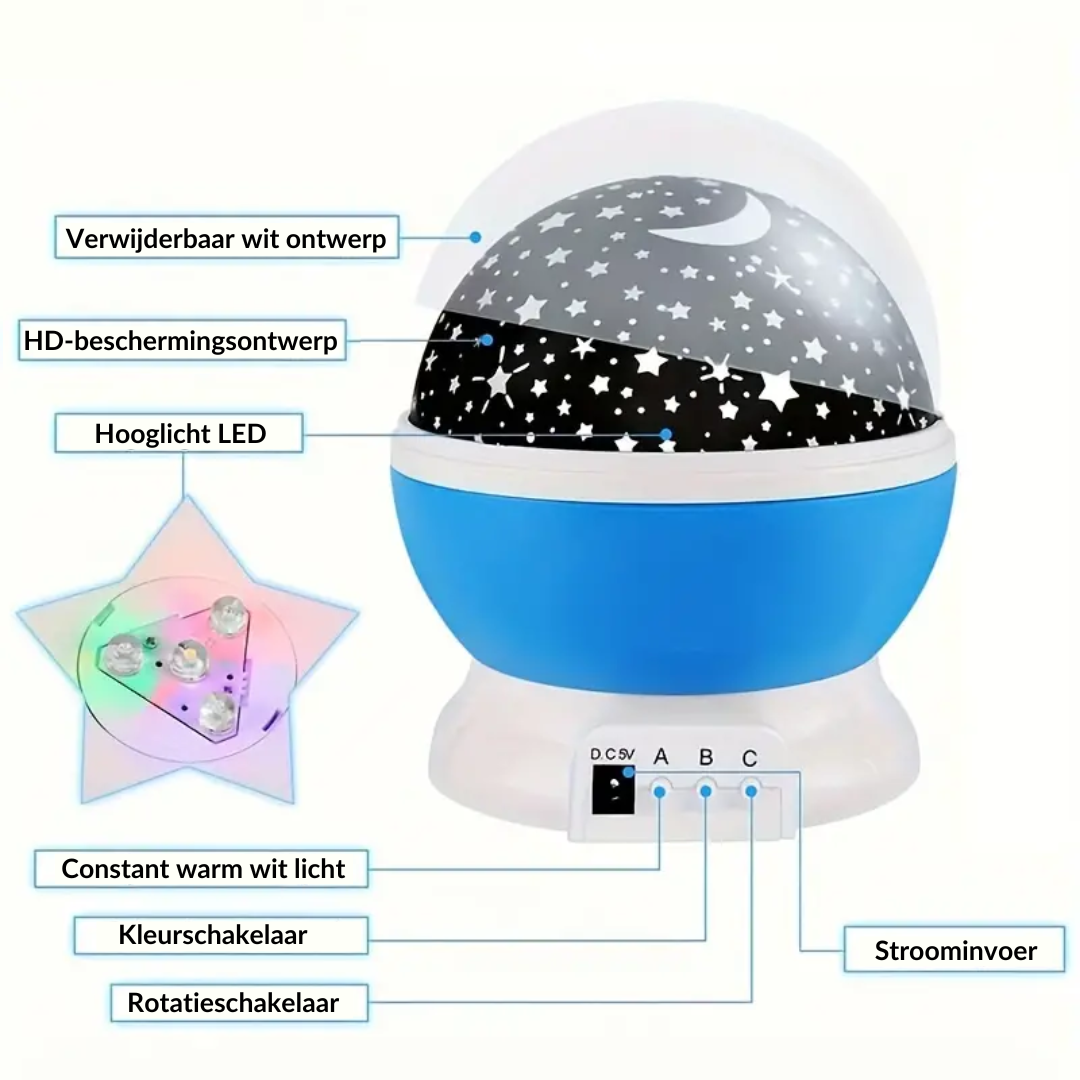 Sternenprojektor Nachttischlampe mit Musik und buntem Lichtspiel
