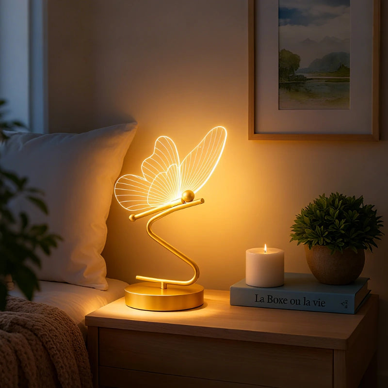 Stilvolle Schmetterling Tischlampe – Kabelloses Design mit Verstellbarem Licht