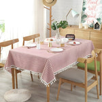 Stylish striped tablecloth with tassels made of microfiber