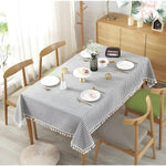 Stylish striped tablecloth with tassels made of microfiber