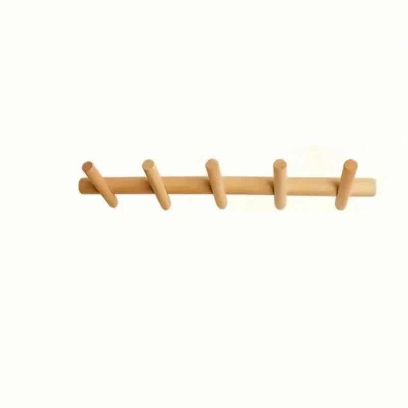 Stylish oak wall shelf with 5 practical hooks