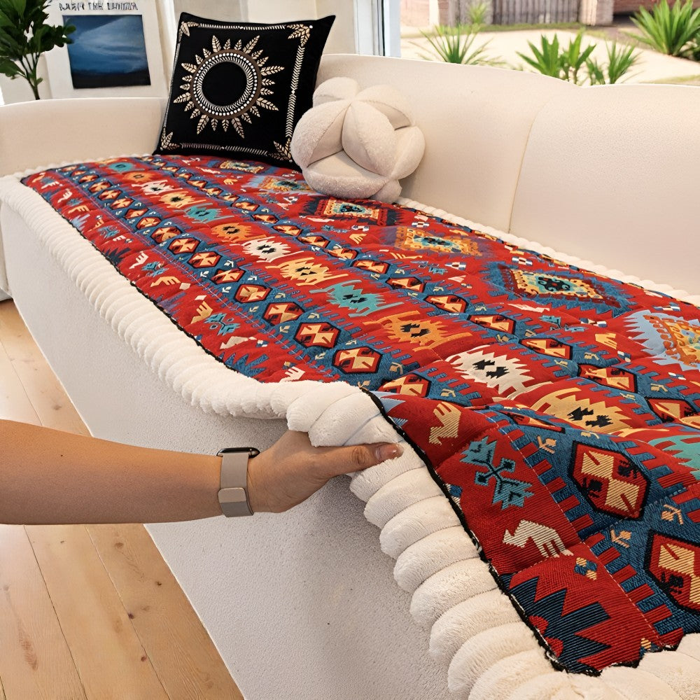 Non-slip sofa cover with colorful ethnic pattern