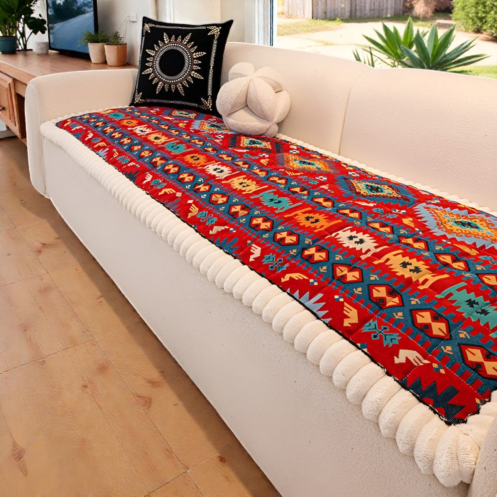 Non-slip sofa cover with colorful ethnic pattern