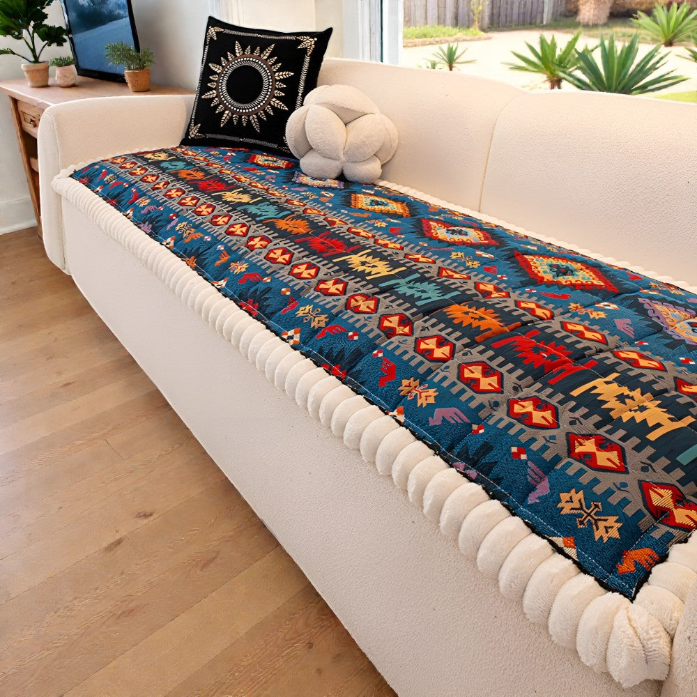 Non-slip sofa cover with colorful ethnic pattern