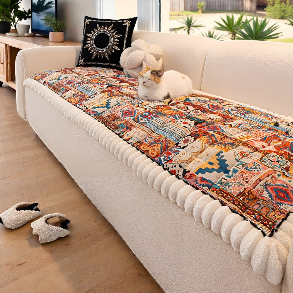 Non-slip sofa cover with colorful ethnic pattern