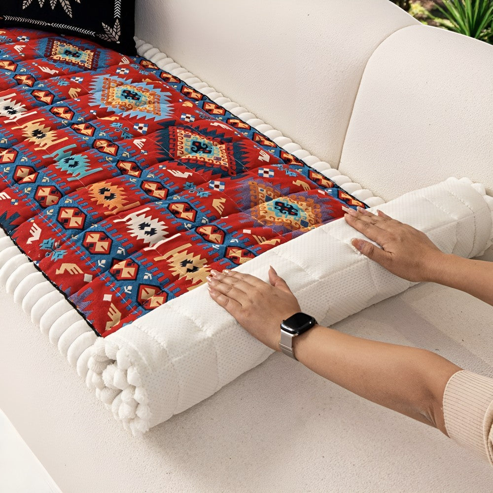 Non-slip sofa cover with colorful ethnic pattern