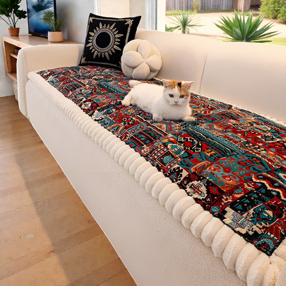 Non-slip sofa cover with colorful ethnic pattern