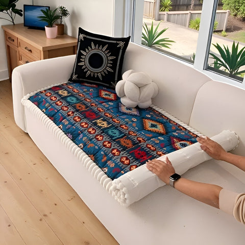 Non-slip sofa cover with colorful ethnic pattern