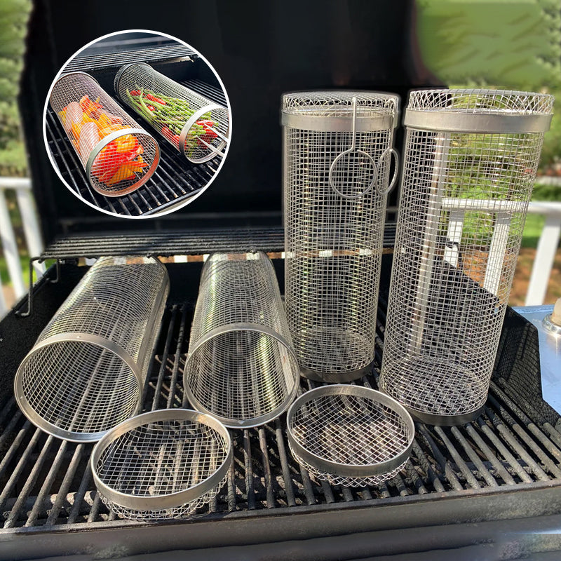 GrillProfi – 360° Edelstahl Grillkorb für perfektes BBQ | 2 zum Preis von 1 | Gleichmäßiges Garen ohne Anbrennen | Ideal für Fleisch, Gemüse & Räuchern