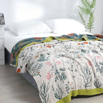 Natural cotton blanket with floral patterns