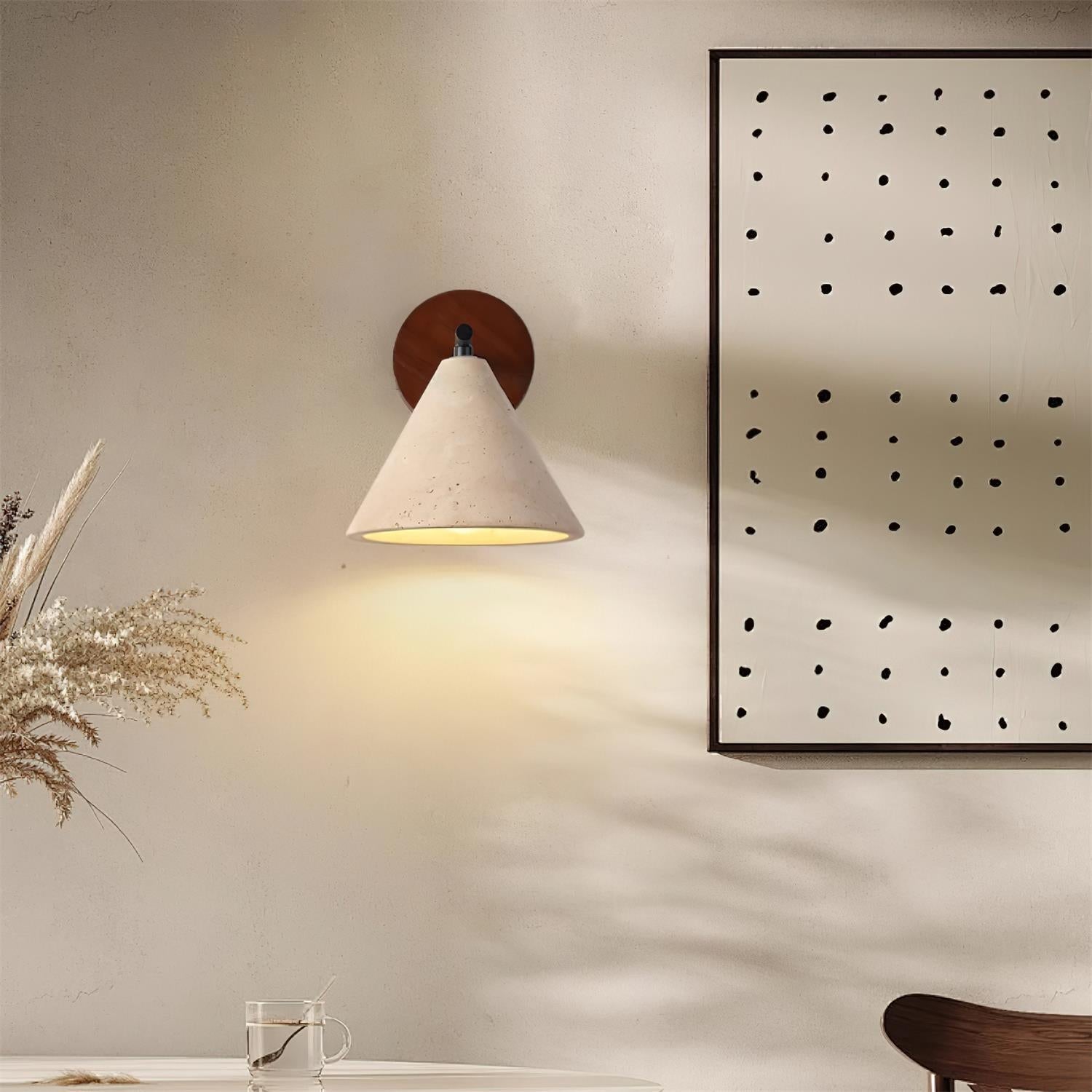Natural Stone Wall Lamp – Stylish Wooden Light with Travertine Shade for Cozy Illumination