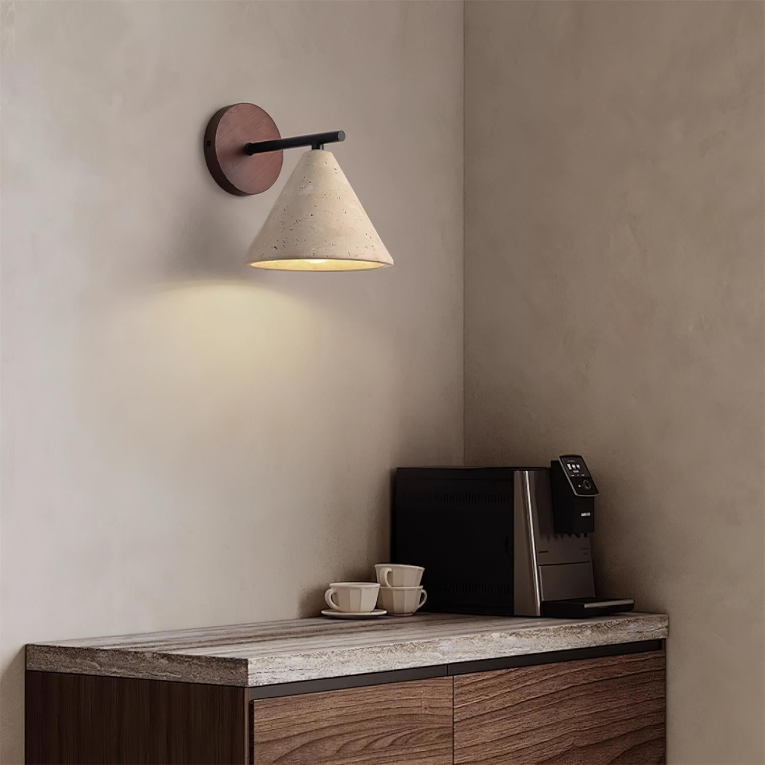 Natural Stone Wall Lamp – Stylish Wooden Light with Travertine Shade for Cozy Illumination