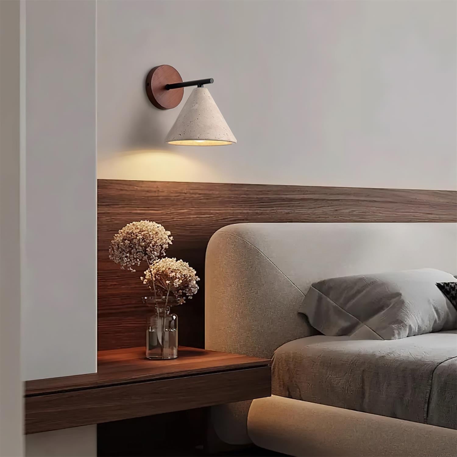 Natural Stone Wall Lamp – Stylish Wooden Light with Travertine Shade for Cozy Illumination