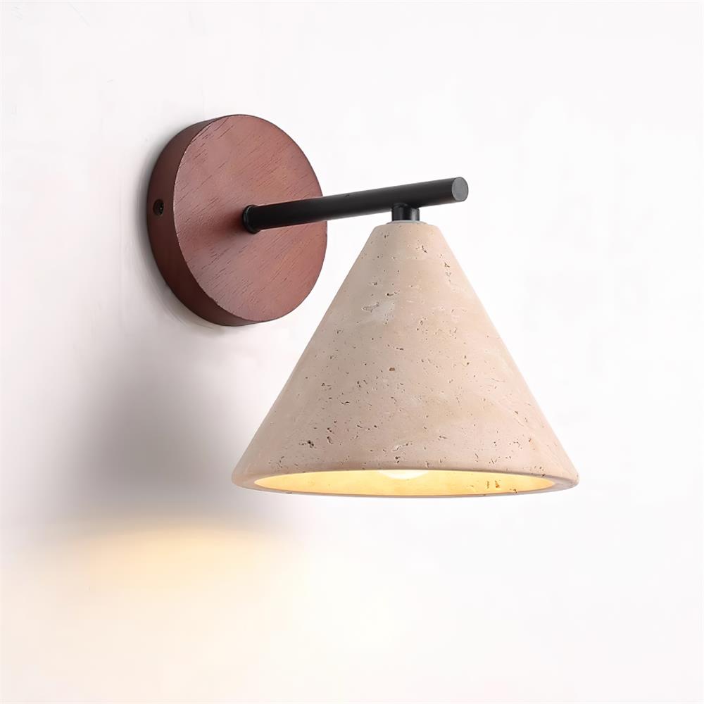 Natural Stone Wall Lamp – Stylish Wooden Light with Travertine Shade for Cozy Illumination