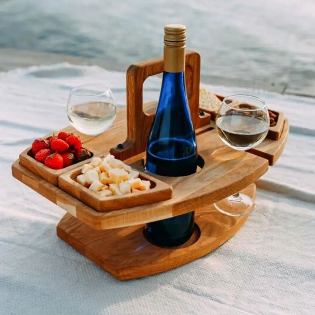 Compact Foldable Wooden Wine Table for On the Go