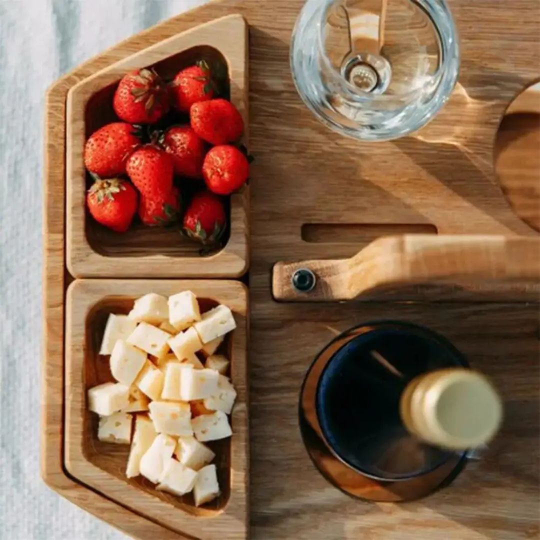 Compact Foldable Wooden Wine Table for On the Go