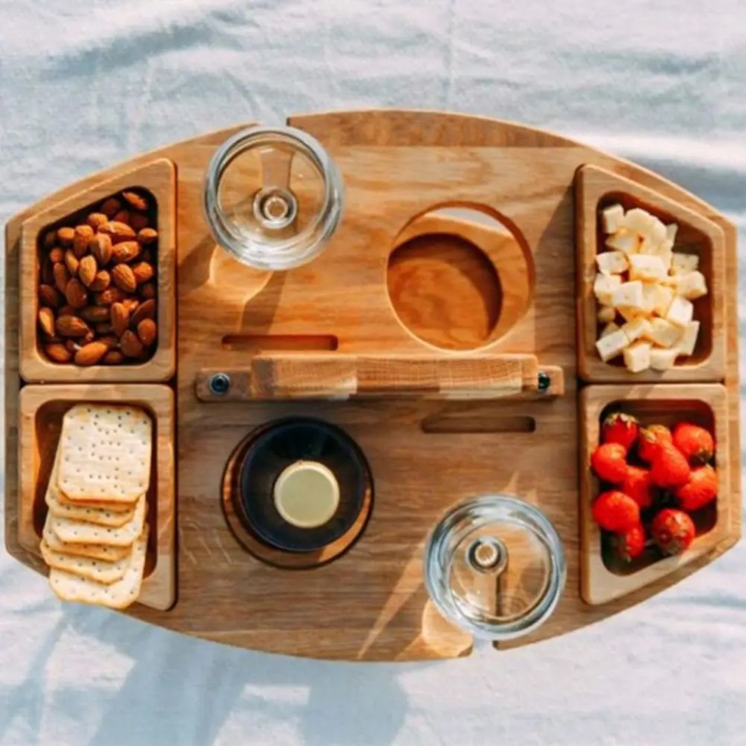 Compact Foldable Wooden Wine Table for On the Go