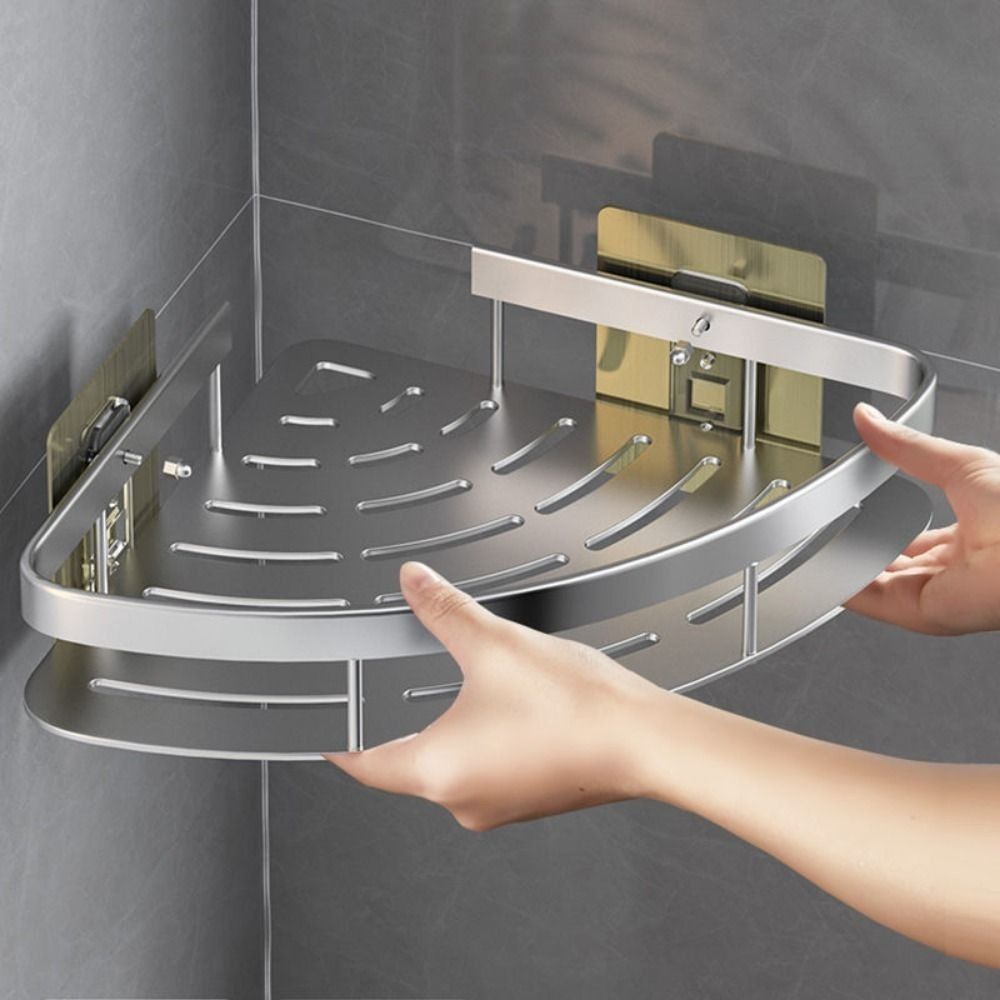 Aluminum Corner Shelf for Wall - Space-Saving Bathroom Organizer No Drilling