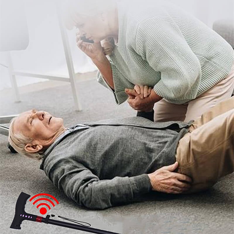 Secure walking aid with fall alarm and individually adjustable height
