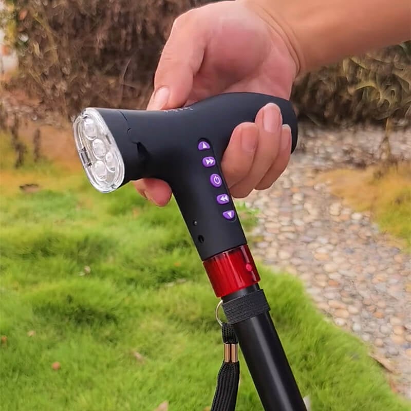 Secure walking aid with fall alarm and individually adjustable height