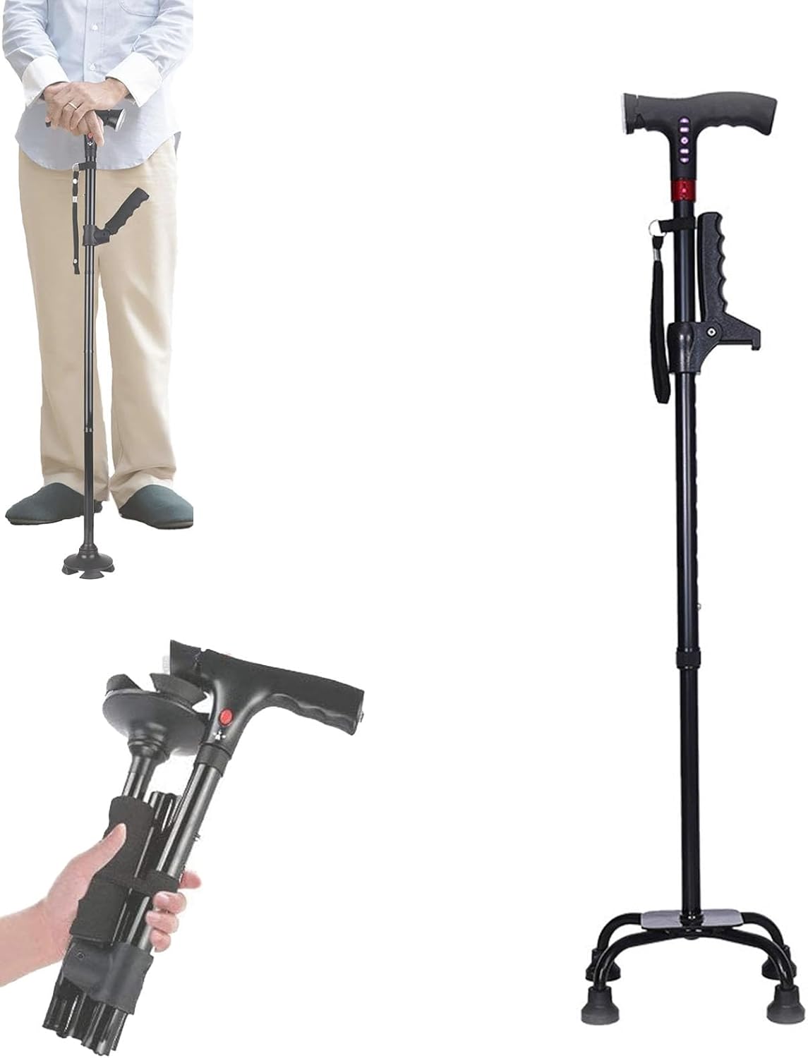 Secure walking aid with fall alarm and individually adjustable height