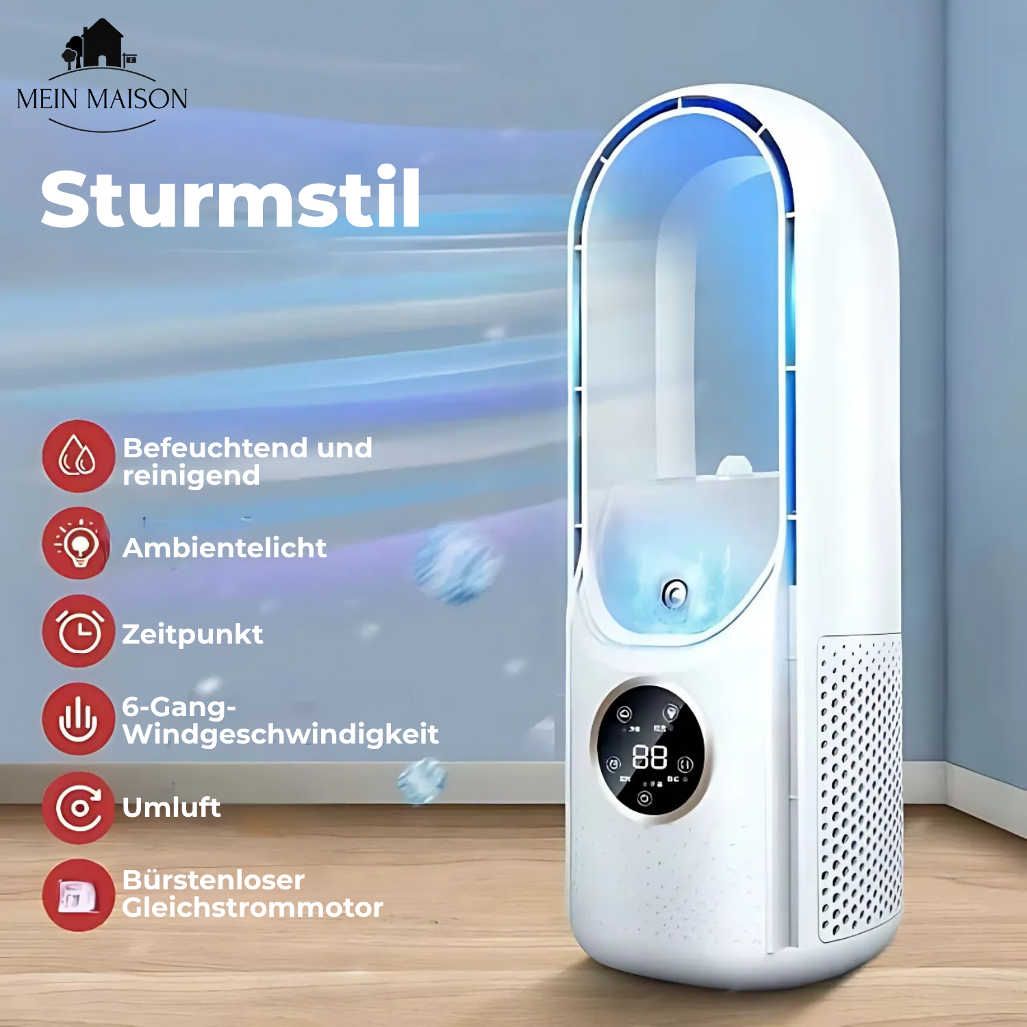 Luftkühler ohne Blätter – USB Ventilator mit Timer und Befeuchtung