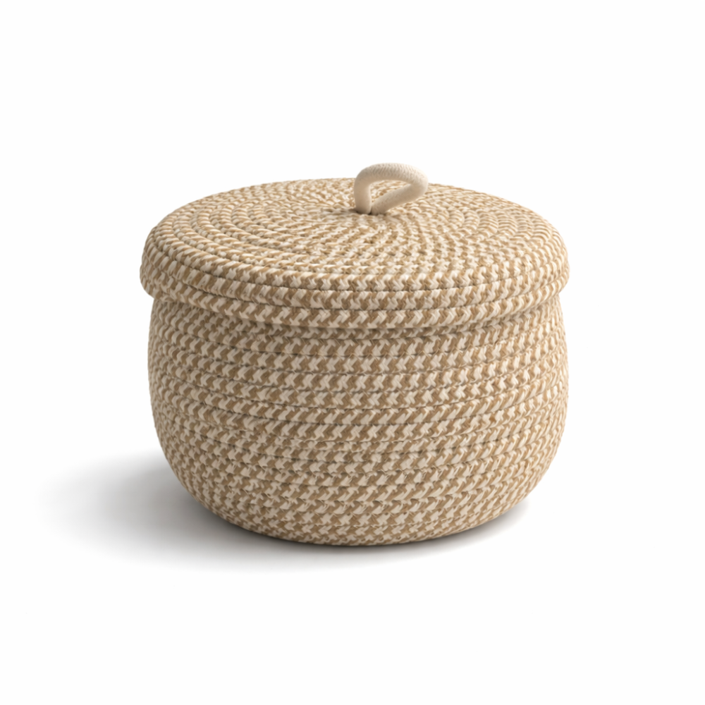 Stilvoller Aufbewahrungskorb | Runde Box mit Deckel | Handgewebt | NaturCharm