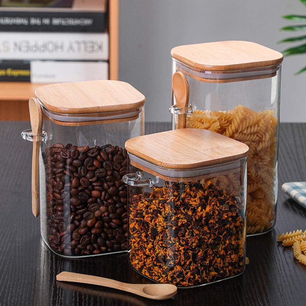 Set of 3 bamboo and glass containers