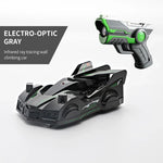 Remote-controlled car with laser beam for wall contact