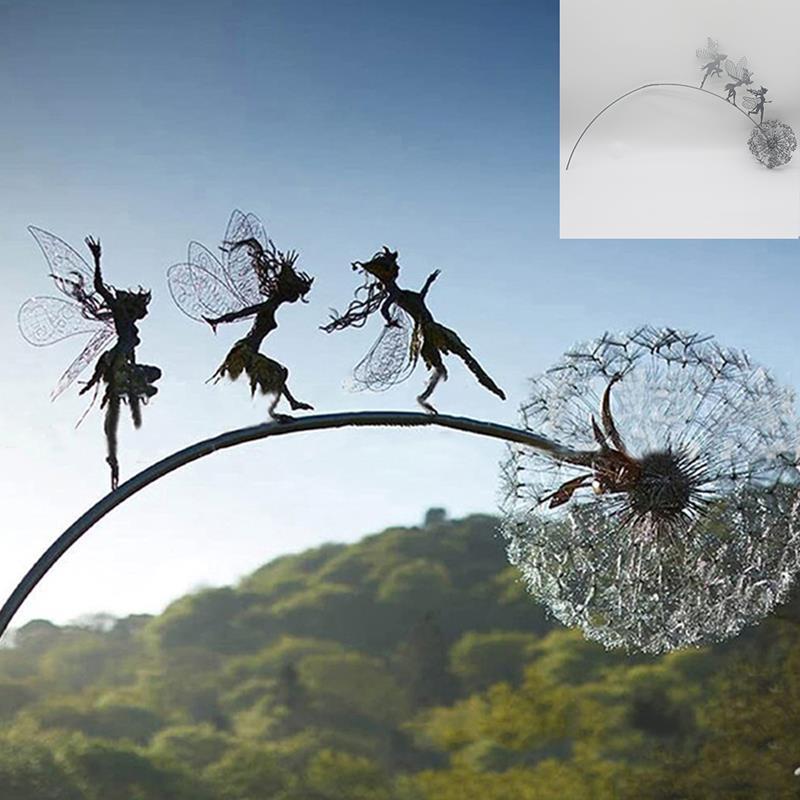 Tanzende Elfe und Löwenzahn - Garten Skulptur für Außenbereiche