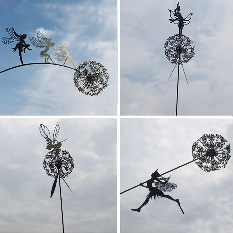 Tanzende Elfe und Löwenzahn - Garten Skulptur für Außenbereiche