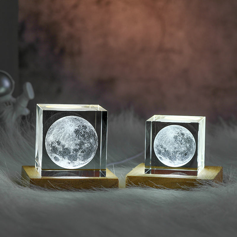 3D Kristallwürfel Mond Nachtlicht