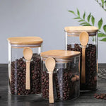 Set of 3 bamboo and glass containers