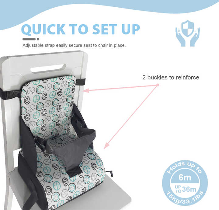 Portable High Chair for Babies - Travel Booster Seat with Harness and Bag