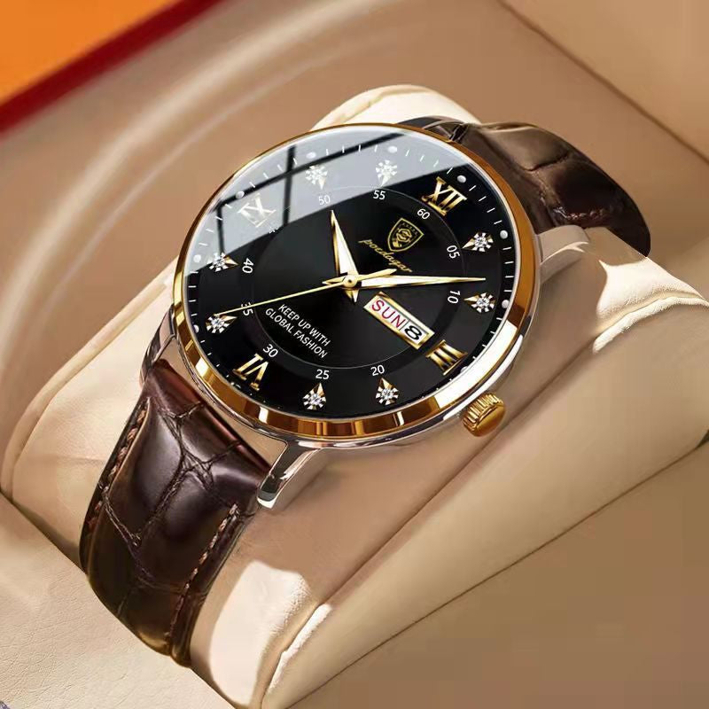 Elegant men's wristwatch with water resistance and luminous display