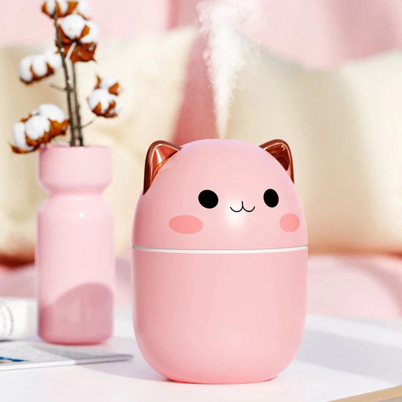 Cat-shaped Mini Humidifier with Color-Changing Night Light