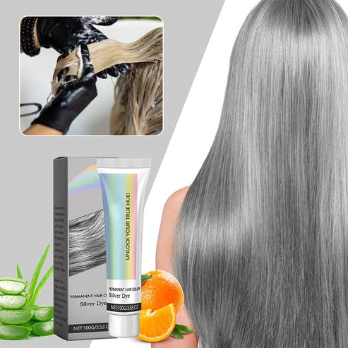 Permanent hair dye in cool silver-grey and ash-grey
