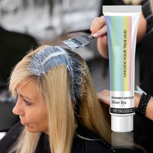 Permanent hair dye in cool silver-grey and ash-grey