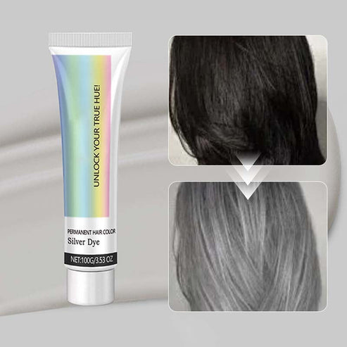 Permanent hair dye in cool silver-grey and ash-grey